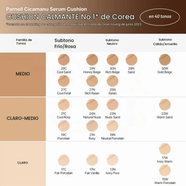 Parnell - Cicamanu Serum Cushion - Moisturizing Foundation for Soothing, Coverage, Glass and Lightweight for Sensitive and Dry Skin Pearl Skin (0.52 Fl Oz) (23W) Warm Sand 15g