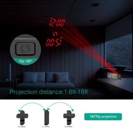 ORIA Projection Alarm Clock, Digital Clock with Projection on Ceiling, LED Alarm Clock with 7.9'' Large Screen, 4-Level Brightness, Snooze, 12/24H, Temperature, for Bedroom, Home, Heavy Sleepers