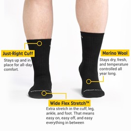 Wide Open Micro Crew Men's Socks - Merino Wool Socks for Men, Everyday Wide, Crew for Wide Feet - Black, XX-Large
