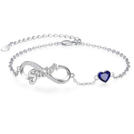 Palpitate Sister Infinity Bracelet - Birthday Sterling Silver Created-Birthstone Jewelry Gift for Bestie Friends Friendship