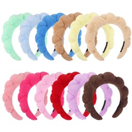 12 Pcs Spa Headbands Bulk, Puffy Terry Cloth Makeup Headbands for Washing Face, Soft Sponge Skincare Headband for Women, One Size Fits Most (12 Colors) Braid Shape Headband