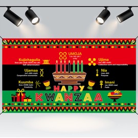 Kwanzaa Decorations Happy Kwanzaa Banner Backdrop African Heritage Holiday Ornaments Kwanzaa Flag Backdrop for Home Office Classroom Kwanzaa Kinara Decorations Outdoor