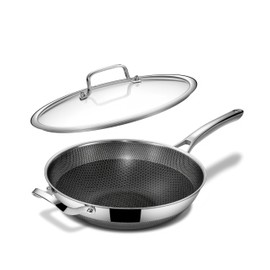 FGJ Wok pan,13 inch Hybrid Wok with Lid,PFOA Free Cookware,Non Stick Stainless Steel Woks & Stir-fry pans Nonstick, Dishwasher and Oven Safe, Works on Induction
