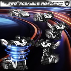 BLUEJAY Transform Rc Cars for Boys 4-7 8-12, 2.4Ghz Remote Control Car 1:18 Scale Transforming Robot, One-Button Deformation 360° Rotation Car Toy Gifts for Boys 3-5 (Police)