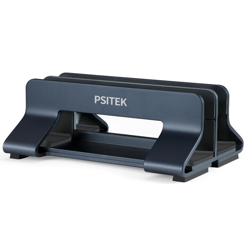 Psitek アルミニウム縦型ノートパソコンスタンドホルダー 2 スロット、省スペース垂直ストレージ すべてのMacBookとノートパソコン用、調整可能なスロット幅 (10-32mm) バージョン 2023