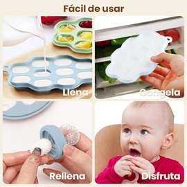 uunida baby Mordedera para Bebe – Chupon para Frutas y Papilla Congelada – Set de Alimentación Complementaria Bebe de Silicona Libre de BPA - Bandeja 