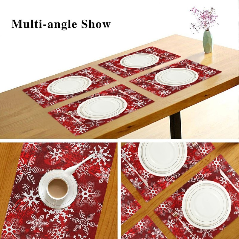 Christmas Placemats Set of 6 Christmas Red Pattern With Snowflakes