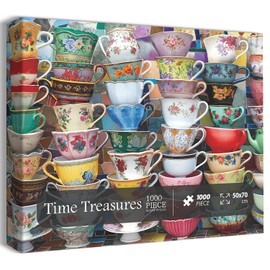 Teacups Puzzle for Adults 1000 Pieces, Colorful Tea Time Jigsaw Puzzles Features Classical Coffee Tea Cups, Challenging Retro Art Puzzles as Tea Cups Decor