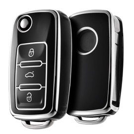 OATSBASF OATSBASF Autoschlssel Hlle VW, VW Golf Schlsselbox, Schlsselhlle Cover fr vw Polo Passat Skoda Seat 3-Tasten (Silber Rand-Schwarz)