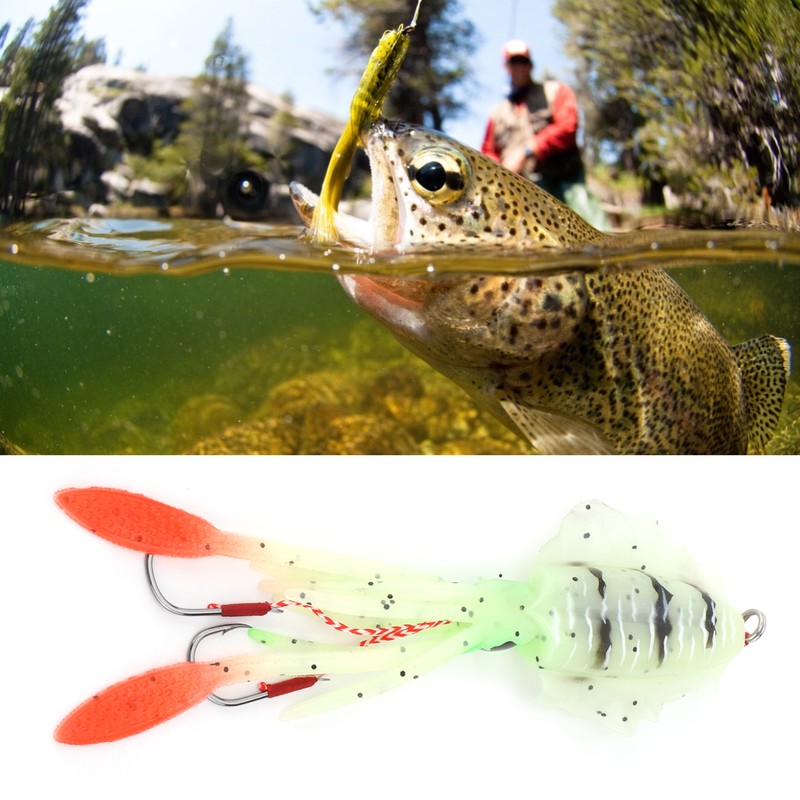 Fishing UV Squid Soft Lure Luminous Octopus Wobbler Bait Squid