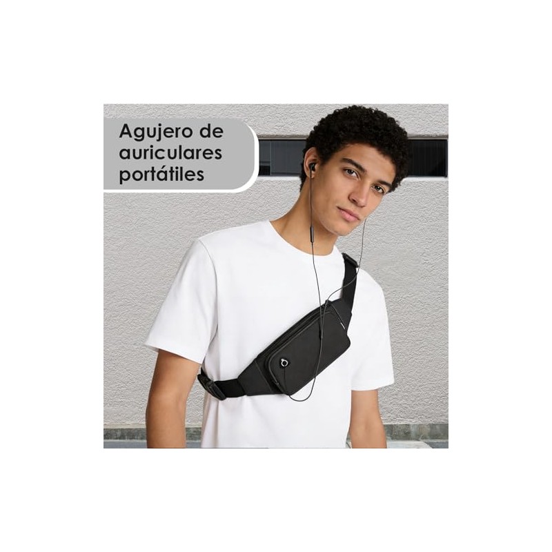 2PCS Riñonera Deportiva Impermeable, Multifuncional con Cremallera (Negro + Negro)