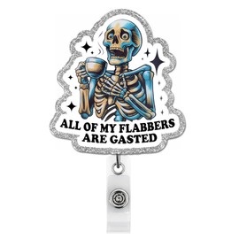 Funny Skeleton Badge Reel, All of My Flabbers Are Gasted Gothic Retractable Badge Holder Name Tag ID Card Clip for Doctor Nurse Medical Staff, Gothic Decor