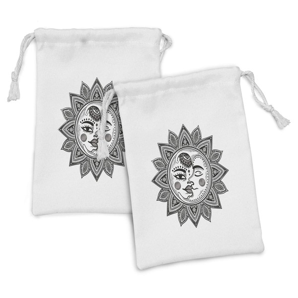 Lunarable Sun and Moon Fabric Pouch Set of 2, Mandala