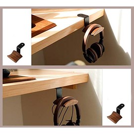 KiaoTime Headphone Hanger Holder Headset Stand Walnut Wood Headphone Rack Hook Desk Tabletop Tape under-desk Mount Headphone hanger holder for Audio,studio & Gaming Headphones (Under-Desk Mount)