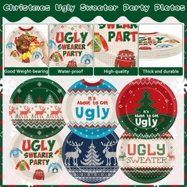60Pcs Christmas Party Supplies 7” Ugly Sweater Plates It’s About to Get Ugly Tableware Party Decor for Christmas Winter Holidays Family Birthday Xmas Ugly Sweater Dinnerware Party Favors for 60 Guest