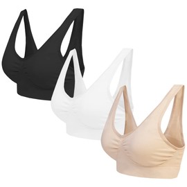 Blu Apparel Multipack Seamless Comfort Bras Sleep Bras Sizes 8-24 Not Padded Wireless (UK, Alpha, XL, Regular, Regular, Black/White/Nude 3 Pack)
