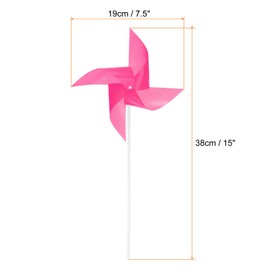 sourcing map 50pcs Windmills for the Yard Garden 15" x 7.5" 4 Leaves Pinwheels Wind Mills Spinners Windproof Waterproof Bird Devices with Stakes for Patio Decor, Pink
