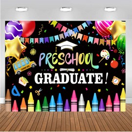 CHAIYA 7x5ft Preschool Graduation Backdrop Kindergarten Graduate Party Backdrop Congrats Grad Ceremony Backdrops for School Prom Party Decoration Banner 2025 Graduation Backdrop