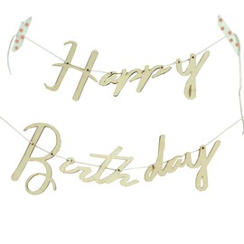 Happy Birthday Banner Bunting Wooden Vintage Birthday Cursive Handmade Classy Garland for Birthday Party Decorations