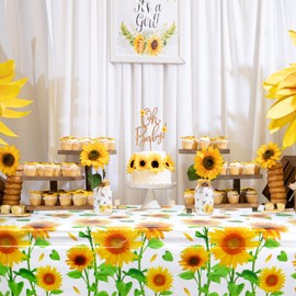 Lilwemen 3 Pieces Sunflower Birthday Party Tablecloth Decorations, Sunflower Theme Party Tablecovers, Sunflower Party Supplies, Sunflower Birthday Party Table Cover for Women Girls Kids