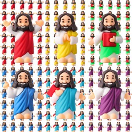 24 Pcs Mini Jesus Figurines Small Rubber Jesus Toys Colorful 6 Styles Little Jesus Figures to Hide and Seek for Religious Party Favors Easter Egg Stuffers Sunday School Baptism Gifts