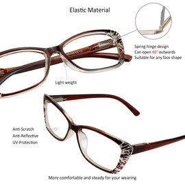 VisionGlobal 5 Pairs Reading Glasses with Spring Hinge, Blue Light Blocking Glasses, Computer Reading Glasses for Women and Men, Fashion Square Eyewear Frame(Brown,+2.75 Magnification)