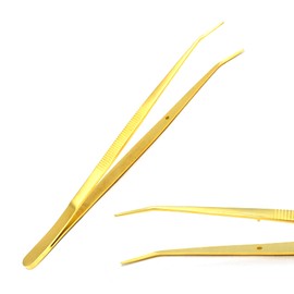 Gold Plated Color Stainless Steel Tweezers, with Curved Serrated Tip Multipurpose Tweezers Sewing Machine Tweezers Forceps for Craft Repairing