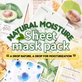 [PACK OF 10] EUNYUL Natural Sheet Mask Pack 10 types Korean Skincare Facial Mask Pack Aloe, Collagen, Pearl, Hyaluron, Avocado, Pomegranate, Vitamin, Blueberry, Green Tea, Cucumber