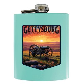 R and R Imports Gettysburg Pennsylvania Battlefield Design Souvenir 7 oz Steel Flask Matte Finish Seafoam - 2 Pack