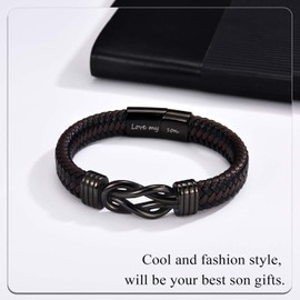 Gifts for Son from Mom Dad Infinity Knot Leather Bracelet To My Son Easter Basket Stuffers Graduation Christmas Stocking Stuffers Valentines Fathers Day Birthday Gifts for Boys Teens Men