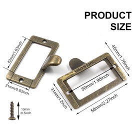 Auvotuis 10Pcs Frame Tag Label Holder Office Library File Drawer Tag, Metal Vintage Cabinet Label Card Pull Handles with Screws for Furniture (Bronze, 2.3 x 1.8 Inch)