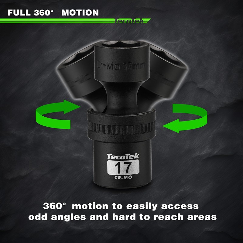 TecoTek 19 PCS 1/2" Drive Shallow Universal Impact Socket Set,