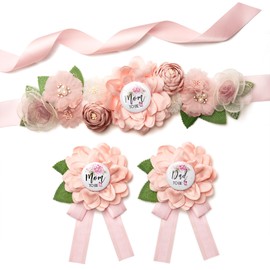 Cinturón floral de maternidad para mamá a ser papá a ser Pin Set de cinturón de flores rosas para vestido de maternidad, accesorios para fotos de embarazo, decoración de revelación de género
