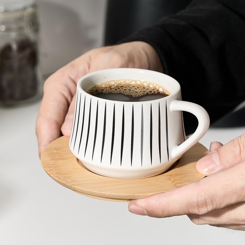 LUKA Ceramic Coffee Espresso Cups with Saucers Set with Metal