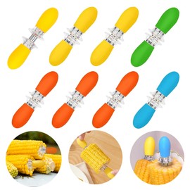 16 Pcs/8 Pairs Corn Holders, PEOUWNES Stainless Steel Corn Cob Holders Corn on The Cob Skewers, Interlocking Double BBQ Fork Skewers for Home Cooking Parties Camping (4 Colors)