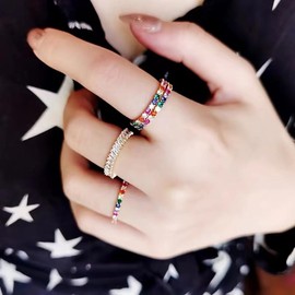 IMINI Colorful Cubic Zirconia Stacking Ring for Women Girls Rhinestone Crystal Midi Bands Engagement Eternity Wedding Rings Stackable Knuckle Rings Finger Band Rose Gold Plated (6)