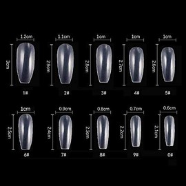 Long Coffin Fake Nails - Full Cover Natural Ballerina False Nail KIRA 120 Pcs Acrylic Nail Tips with Case, 10 Sizes
