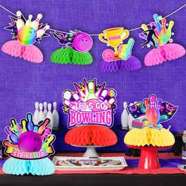 Kreatwow Bowling Birthday Party Decorations 8 Pieces Bowling Honeycomb Centre Pieces Colourful Let's Strike Up Some Fun Decor Sport Bowling Themed Table Decoration Topper Bowling Girls