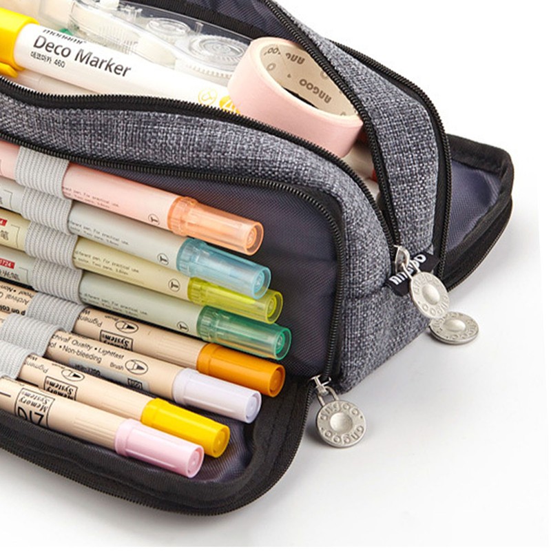 Large Capacity Pencil Case Multi Pocket Double Opening Cute Stationery
