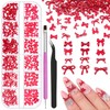 1 Box Red Mini Bow Nail Charms,3D Resin Bows Charms