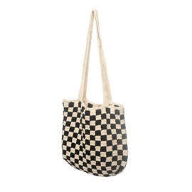 Churi Handmade Checkered Pattern Crochet Tote Bag, Aesthetic Hobo Shoulder Crochet Beach Bag (Halfmoon Black and White)