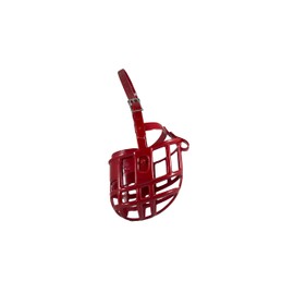 Birdwell Enterprises - Plastic Dog Muzzle with Adjustable Plastic Coated Nylon Headstall - Made in The USA - (Medium, Red)