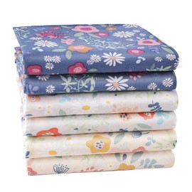 HOULIFE Colourful Flower Handkerchiefs Made of Pure 60S Cotton Women's Floral Pattern Fabric Handkerchiefs 3 Colours for Girls Children Students Everyday Use 6/12 Pieces 34 x 34 cm, multicoloured