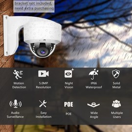 WiTi 5MP Ultra HD PoE IP Camera Outdoor Indoor IP Surveillance Camera 108° Angle IR Night Vision Waterproof Motion Detection Audio (Not PTZ)