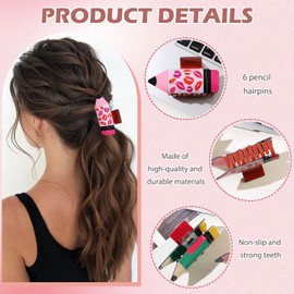 6 Pcs Pencil Hair Claw Clips for Teacher Student Nurse – Funny Hair Clips Yellow Claw Clips Back to School Teacher Hair Accessories for Women Girls Thick or Thin Hair