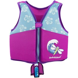 SwimSchool Swim Trainer Vest – Medium/Large Max 50 Pounds – Kids Swim Vest with Padded Shoulders –Comfortable Flex-Form-Fit Design with Adjustable Safety Strap – Pink/Aqua