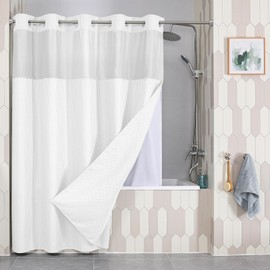 Colorful Star Extra Long Waffle Weave Shower Curtains, 256GSM Heavy Duty Shower Curtain with Snap in Fabric Liner, Hotel Style No Hook Waterproof Bathroom Curtain Set, 72 x 87 Inch, White