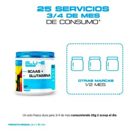 Aminoácidos Bcaas  Glutamina Blu-e 500g Varios Sabores                                                                                                