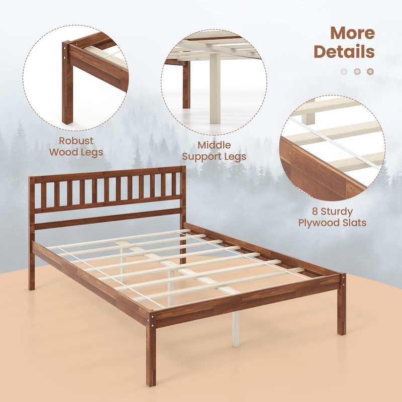 Giantex Wood Full Size Bed Frame with Headboard, Mid Century