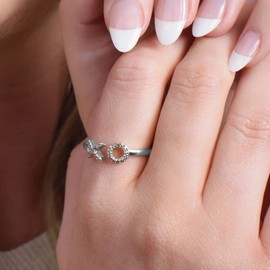 TJC White Diamond Hug And Kiss Ring for Women Size R with Prong Setting in Platinum Plated 925 Sterling Silver April Birthstone Metal Wt. 2.2 Grams